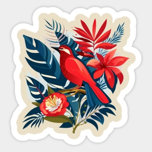 Red bird and exotic flowers Christmas decoration floral Boho chic design Sticker